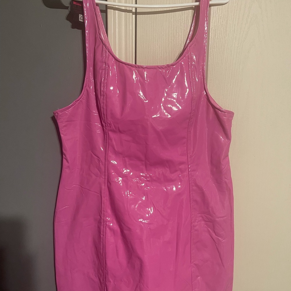 Hot pink patent leather dress